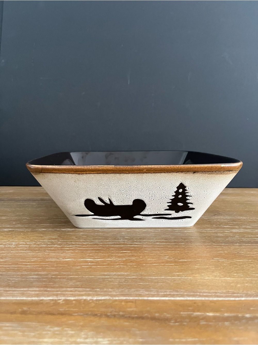 Woodland Home Studio 11” Salad/Serving Bowl, Bear, Canoe,Moose, Cabin. Loaf Pan